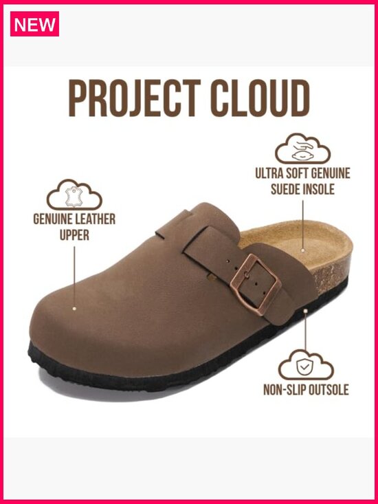 Genuine Leather Clogs with Memory Foam Arch Support Slip-On Mules - Picture 2 of 7